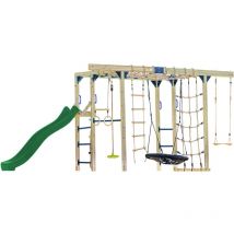 Boris Aire de Jeux en Bois/Structure d'escalade en Bois, Toboggan Vert - Balan oires, Trap ze, Cordes d'escalade et Barres de singe Jeux en Bois