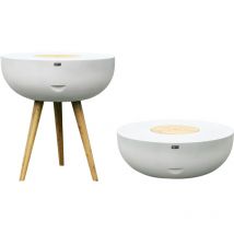 Brandon 2-en-1 Mange debout/Glaci re - Blanche/Marron Multifonctionnelle - Table d'Appoint et Glaci re Pierre calcaire/ Bois d'acacia 24L