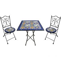 AXI - Camilla Table et Chaise Bistrot, 2 Chaises 1 Table, Ensemble Bistro Extérieur, Mosaique Bleu Mediterrannéen - Salon de Jardin Bistrot, Table