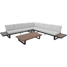 AXI Elin Salon de Jardin d'Angle & Table de Jardin Canapé d'Angle Exterieur Gris / Aspect Bois Meubles de jardin / Salon jardin Angle 7 Personnes