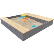Evy - Bac a sable Bac sable avec Bassin et Espace de Rangement Gris, Brun Bac a Sable Bois, Bois de Hemlock Facile Construire, Ranger CouVerture