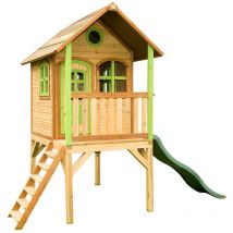 Holz Kinderspielhaus Laura inkl. Veranda & Rutsche Natur 172x118x270 cm - AXI