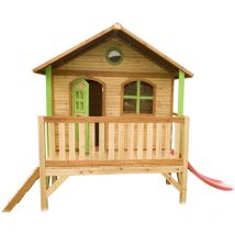 Holz Kinderspielhaus Stef inkl. großer Veranda & Rutsche Natur 180x180x236 cm - AXI