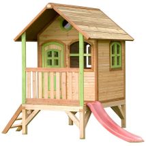 Holz Kinderspielhaus Tom inkl. Veranda & Rutsche Natur 172x118x230 cm - AXI