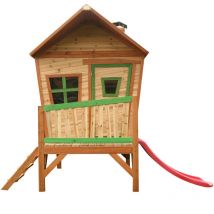 Holz Kinderspielhaus Iris inkl. Veranda & Rutsche Natur 180x118x223 cm - AXI