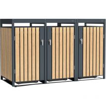 Leon Cache Poubelle Métallique Effet Bois/Jardinière - Abri poubelle pour 3 conteneurs - Max. 240L - Abri Poubelle Extérieur avec Excellente