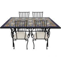 AXI - Leonie Table et Chaise Bistrot, 4 Chaises 1 Table, Ensemble Bistro Extérieur, Mosaique Bleu Mediterrannéen - Salon de Jardin Bistrot, Table