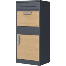 AXI Levi Boîte à Colis en métal anthracite/imitation bois Boîte aux Lettres pour Colis avec clé Boite aux Lettre Colis 50,6 x 38,3 x 112 cm