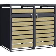 Lucas Cache Poubelle M tallique Anthracite/Aspect Bois - Abri poubelle pour 2 conteneurs - Max. 240L - Abri Poubelle Ext rieur avec Excellente