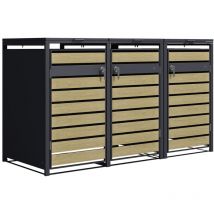 Lucas Cache Poubelle Métallique Anthracite/Aspect Bois - Abri poubelle pour 3 conteneurs - Max. 240L - Abri Poubelle Extérieur avec Excellente