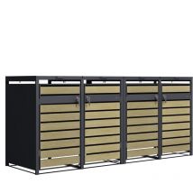Lucas Cache Poubelle Métallique Anthracite/Aspect Bois - Abri poubelle pour 4 conteneurs - Max. 240L - Abri Poubelle Extérieur avec Excellente