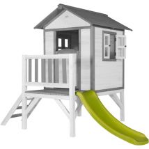Maison Enfant Beach Lodge xl en Blanc avec toboggan en Vert clair Maison de Jeux en bois ffc pour les enfants Maisonnette / Cabane de jeu pour le