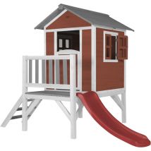 Maison Enfant Beach Lodge xl en Rouge avec Toboggan Rouge Maison de Jeux en Bois ffc pour Les Enfants Maisonnette / Cabane en Bois - AXI