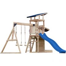 Malik Aire de Jeux en Bois avec 2 Balan oires, Toboggan Bleu / Aire de Jeux Ext rieur, Bac Sable, M r de Jeux/Toboggan avec raccordement eau