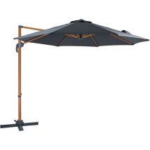 Marisol Parasol Déporté Aspect bois/Gris - Parasol Déporté Rectangulaire ø 300cm - Parasol Pied Déporté, structure aluminium - Rotation 360 - Parasol