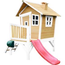 Robin Maison Enfant avec Toboggan Rouge Aire de Jeux pour l'ext rieur en marron & Blanc Maisonnette / Cabane de Jeu en Bois fsc - AXI