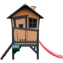 Robin Maison Enfant avec Toboggan Rouge Aire de Jeux pour l'ext rieur en anthracite & marron Maisonnette / Cabane de Jeu en Bois fsc - AXI