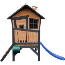 AXI Robin Maison Enfant avec Toboggan Bleu Aire de Jeux pour l'extérieur en anthracite & marron Maisonnette / Cabane de Jeu en Bois FSC