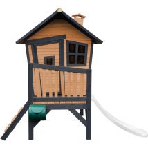 Robin Maison Enfant avec Toboggan Blanc Aire de Jeux pour l'ext rieur en anthracite & marron Maisonnette / Cabane de Jeu en Bois fsc - AXI