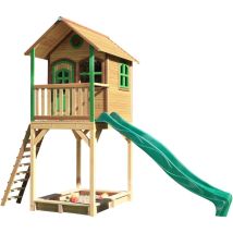 Romy Maison Enfant avec Bac Sable & Toboggan Vert Aire de Jeux pour l'ext rieur en marron & Vert Maisonnette / Cabane de Jeu en Bois fsc - AXI