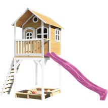 Romy Maison Enfant avec Bac Sable & Toboggan Violet Aire de Jeux pour l'ext rieur en Blanc & marron Maisonnette / Cabane de Jeu en Bois fsc - AXI