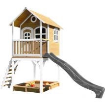 Sarah Maison Enfant avec Bac Sable & Toboggan Gris Aire de Jeux pour l'ext rieur en marron & Blanc Maisonnette / Cabane de Jeu en Bois fsc - AXI