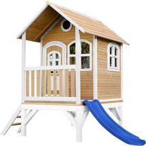 Tom Maison Enfant avec Toboggan bleu Aire de Jeux pour l'ext rieur en marron & Blanc Maisonnette / Cabane de Jeu en Bois fsc - AXI