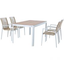 AXI Zora Salon de Jardin avec Table et 4 chaises en Blanc / marron Table et Chaises de Jardin/Table de Jardin, Aspect bois en Aluminium / PSPC Table