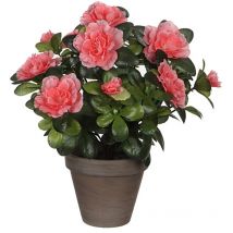 Mica - azalea artificial melocotón en tiesto gris Ø11,5CM. plantas artificiales para adorno en casa, oficina, jardin, ETC.X27XØ20CM. plantas