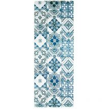 Azulejos vinyle - Tapis de cuisine carreaux de ciment bleu 45x120