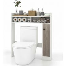 Costway - Meuble wc au-Dessus de Toilettes, Meuble de Salle de Bain avec 2 Compartiments et 1 Placard de Rangement avec Étagères Réglables,