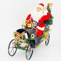 BABBO NATALE DECORATIVO IN AUTO CON PACCHI REGALO LUMINOSO CON 5 MELODIE 80X65cm