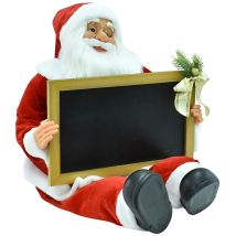 Cose Da Casa - Babbo Natale Rosso Seduto con Lavagna Decorazione Natalizia Alta 80 cm Ideale per Casa e Locali Commerciali negozi in tessuto