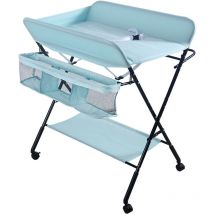 Dazhom - Baby changing table Table à Langer Bébé Pliable et Portable avec Panier de Rangement à Côté bleu clair