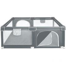 Aqrau - Baby-Laufstall 120 x 160 x 66 Kinder-Aktivitätszentrum, Laufstall mit Sicherheitsbarriere und rutschfester Unterseite, Tragetasche, Dunkelgrau
