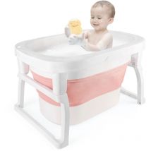 Aqrau - Babybadewanne Faltbare Babybadewanne mit rutschfestem Badekissen Tragbare Baby Badewanne für Kinder von 0–3 Jahren (Rosa)