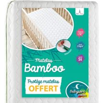 Babysom - Matelas Bébé Bamboo + 1 Protège matelas Imperméable offert - 60x120cm - Déhoussable - Epaisseur 12cm