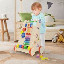 Joyz - Girello in Legno Naturale Primi Passi Multifunzionale per Bambini da 1 Anno Giocattolo Montessoriano in Legno con 6 Attività Camminatore con