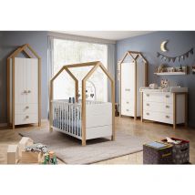 Lomadox - Babyzimmer Komplett Set 5-teilig mit Wickelkommode, Kiefer teilmassiv weiß, Birke, BARI-78