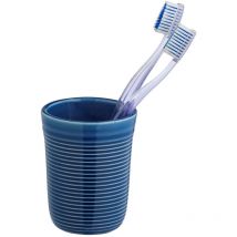Porte Brosse à dent Sada, Gobelet Salle de bain céramique, Pot brosse à dent design avec surface structurée, céramique haut de gamme, ø 8x10 cm, bleu