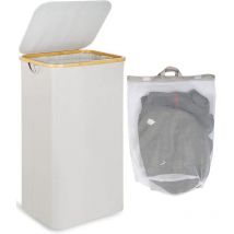 Panier à linge avec couvercle 100 L, paniers à linge pliables avec sac intérieur amovible et lavable, corbeille a linge en bambou, pour buanderie,