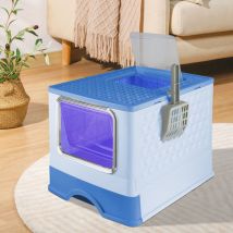Bac à Litière Chat avec Pelle Stérilisation et Désodorisation aux Ultraviolets Anti Odeur Caisse Litière Fermée 36x49x35cm bleu