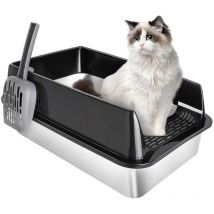 Bac à Litière Chat Maison de Toilette Acier pour Chat inoxydable avec Pelle 35x50x20cm noir