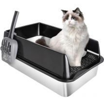 Bac à Litière Chat Maison de Toilette Acier pour Chat inoxydable avec Pelle 60x40x30cm noir