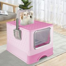 Bac à Litière Chat Maison de Toilette pour Chats avec Plateau,Pelle Anti Odeur Caisse Litière Fermée 36x49x35cm Rose