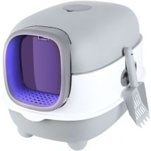 Bac Litière Chat-Bac à Litière Fermé pour Chat Anti Odeur-Stérilisation et Désodorisation aux Ultraviolets-avec Pelle à Litière-gris