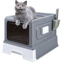 Geschlossene Katzentoilette, Katzentoilettenhaus, Katzentoilette mit aufklappbarem Dach, herausnehmbarem Tablett, Schaufel, Bürste, einfache