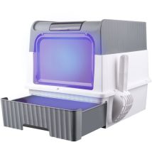 Bac A Litiere Maison De Toilette Chat Fermée Plateau Amovible Pelle Stérilisation Et Désodorisation Aux Ultraviolet 35 X 49 X 37cm Pour Chat Gris