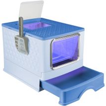 Bac à Litière pour Chat avec Pelle et Sac à déodorant Litière Fermée Grande Taille Stérilisation aux Ultraviolets bleu