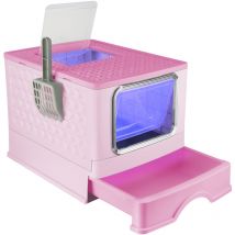 Bac à Litière pour Chat avec Pelle et Sac à déodorant Litière Fermée Grande Taille Stérilisation aux Ultraviolets rose